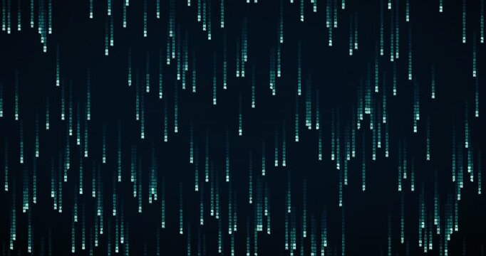 A dense storm of Han ideogram characters falls steadily in a teal circuit animation.
