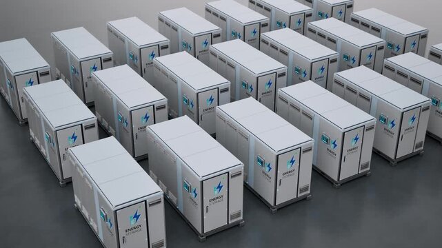 Group of energy storage systems or battery container units isometric