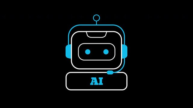 AI agent robot icon animation on transparent background with trim paths in and out. Artificial intelligence customer service virtual assistant, automated tech support, and business system concept.