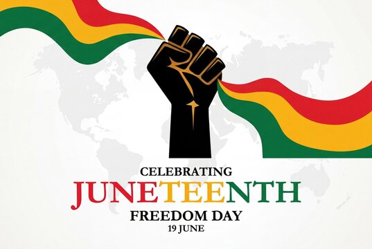 Juneteenth Freedom Day Banner, Raised Fist Concept with Pan African Flag