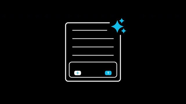 AI prompt engineering icon animation on transparent background showing a sparkle document with trim paths in and out. Generative artificial intelligence text interface, and digital system concept.