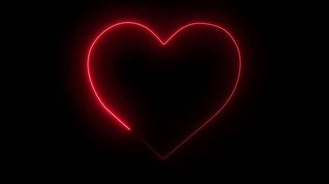 Red heart love icon animation saber animation, red neon heart icon animation, futuristic laser love shape, glowing love animation, red heart shape drawing animation on black screen. 4k video
