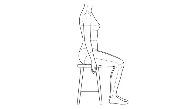 Minimalist Side Profile of a Woman Sitting on a Stool with Detailed Body Outline and Postural Focus for Artistic and Educational