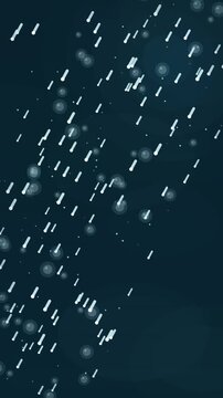 Abstract falling light streaks and glowing particles on dark background