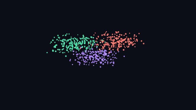Abstract clusters of colorful dots on dark background