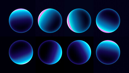 Eight rim-lit glowing gradient spheres with diagonal wide sweep © AlexGuda