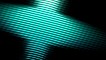 Stacked horizontal glowing neon discs with off-axis left focus © AlexGuda