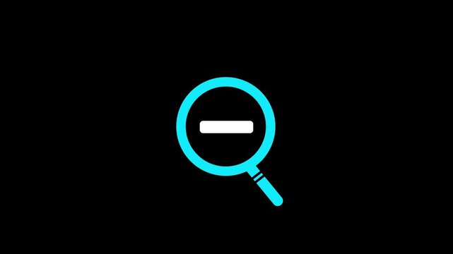 Minimalist zoom out animation: cyan magnifying glass with minus symbol for user interface and digital navigation