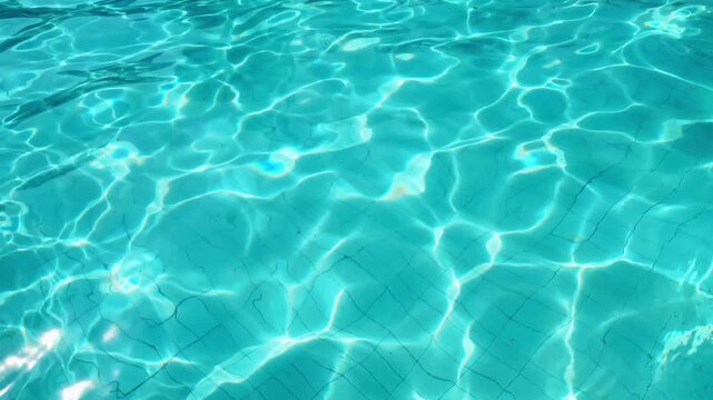 water with gentle ripples and shimmering sunlight reflections dancing across the tiled pool floor. Beautiful patterns of light create a relaxing, refreshing, and tranquil atmosphere. 