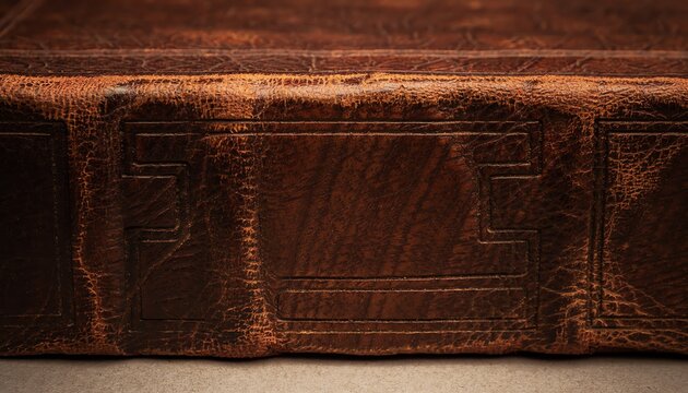 vintage textured leather book spine closeup with embossed detail for antique library or autumn reading decor