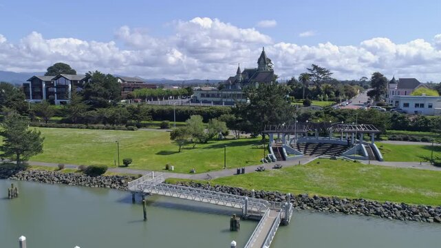 EUREKA, USA, 15 April 2026: Aerial view of the historic Carson Mansion in Eureka, California, highlighting the iconic Victorian architecture.