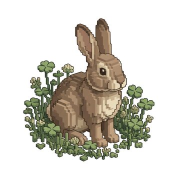 Pixel art rabbit sitting in clover
