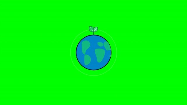 A grid of cartoon Earth globes with small green sprouts growing from the top on a bright chroma key background. Ideal for environmental awareness and eco-friendly campaigns.