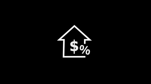 House Mortgage Tax Line Icon animation. Minimalist line art house icon with dollar and percentage sign. 4k video