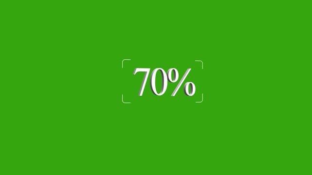 70 percent progress bar animation on green screen, digital loading percentage overlay for business and data presentation