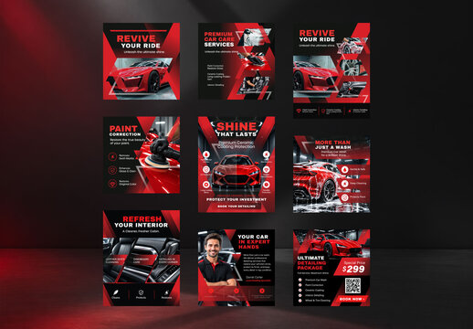 Social Media Template Set for Car Detailing, Auto Care and Automotive Services