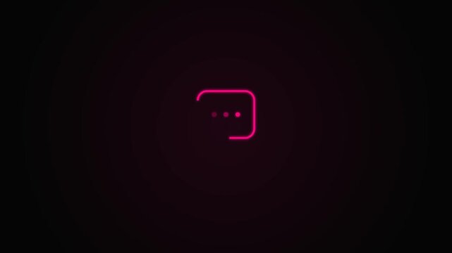 Neon Pink Chat Bubble with Typing Dots Message Icon Animation Glowing on Black Background