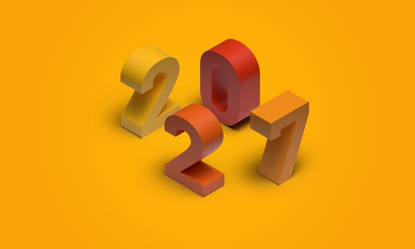 3 d isometric numbers 2027 in warm colors isolated on a transparent background