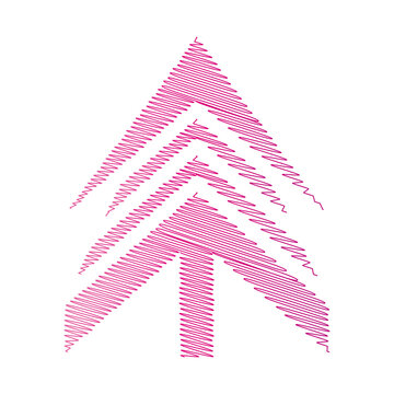 Pink scribble pine tree isolated on transparent background for holiday graphic