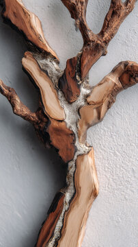 Abstract Sculptural Driftwood with Natural Grain and Weathered Texture