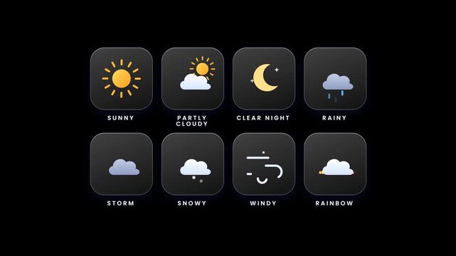 Weather forecast application icon set on transparent background