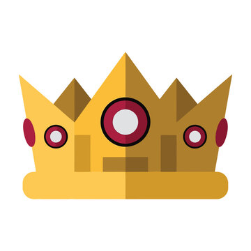 Golden crown with red jewels on white background royalty symbol
