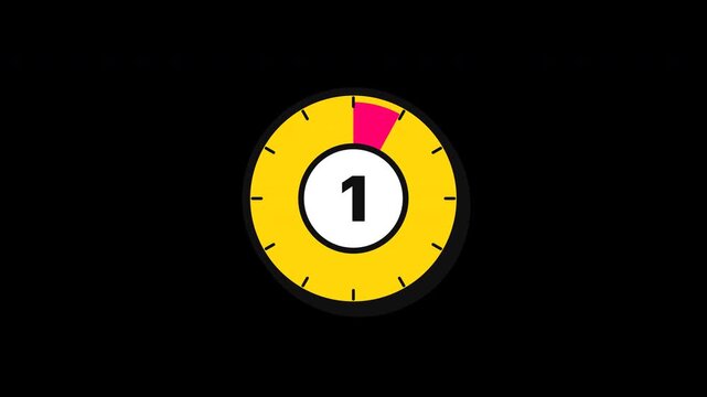 5 Second Yellow Pink Bold Pie Chart Countdown Timer Alpha 4K