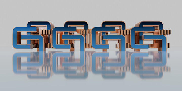 Repeating 3D Copper Frames on a Mirrored Surface