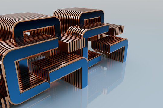 Staggered 3D Blue Frames with Reflective Bronze Edges