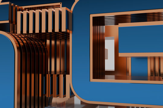 Nested 3D Copper Frames with Blue Faces