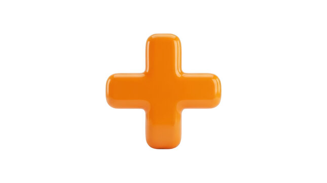 Glossy orange 3d plus sign symbol isolated on transparent background