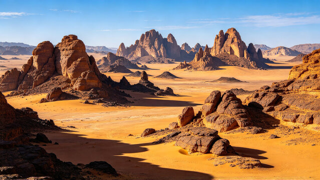 Hoggar Ahaggar Mountains Algeria volcanic basalt peaks Sahara, Algeria