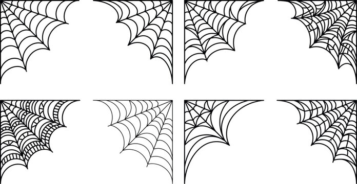 Spider web corner frames set for eerie halloween decorative borders and page embellishment.