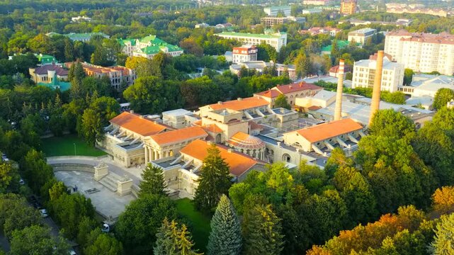 Kislovodsk, Russia. Cascade staircase. Clear sunny morning. Summer. Drone footage, Point of interest