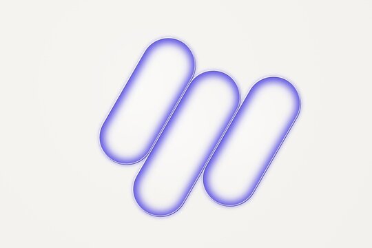 Three diagonal, pill-shaped outlines with a soft purple glowing gradient effect on a plain white background