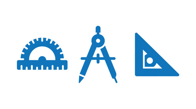 Professional engineering and drafting tools icons including protractor compass and triangle ruler engineering drafting protractor geometry measurement mathematics technical