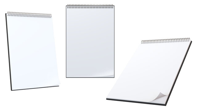 trois bloc notes, cahiers &agrave; spirales, isol&eacute;s sur fond transparent