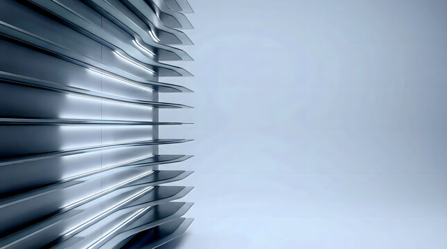 Futuristic Metallic Parametric Wall with Illuminated Louvers