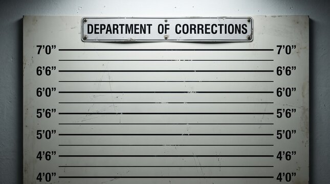 Department of Corrections Height Chart in a Jail Cell Mugshot Background
