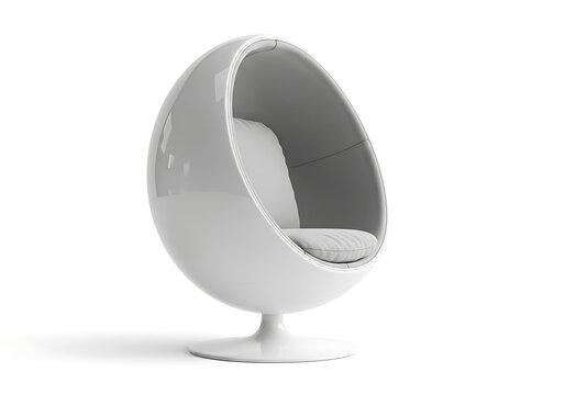 Modern white egg-shaped armchair with cushioned seat