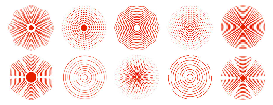 Red pain concentration, headache, toothache icon, radial pain target icon set