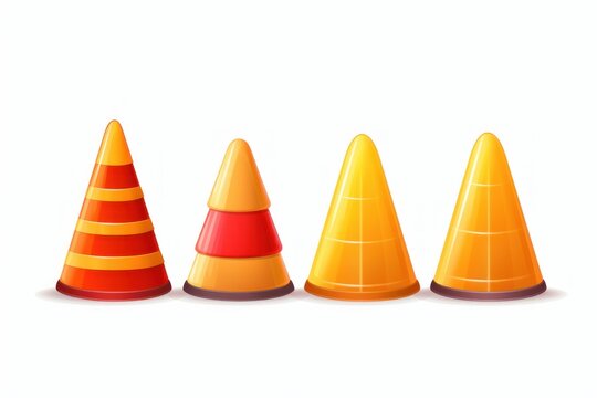 Traffic cones standing in a row, representing warning and obstacle