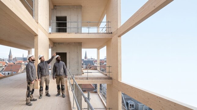 Timber hybrid high rise under construction in the city