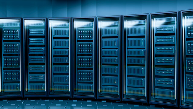 Row of server racks in a data center illustration