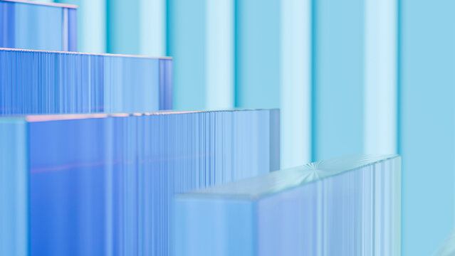 Blue transparent glass blocks stacked in geometric arrangement