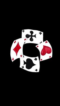 Vintage Alice in Wonderland style  animation with rolling playing cards on transparent background
