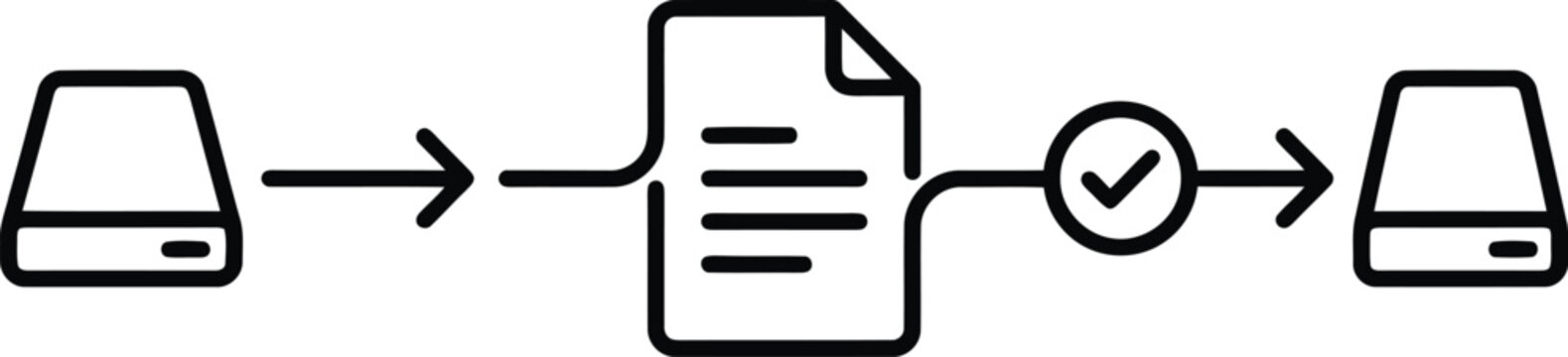 Data migration process icon with document verification