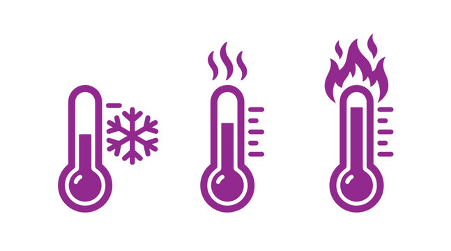 Temperature indicator icons representing cold freezing conditions moderate warm temperature extreme hot heat levels temperature thermometer freezing measurement forecast