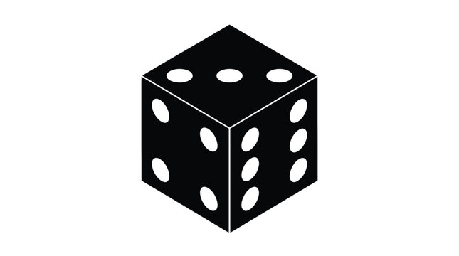 A minimalist black and white icon illustration of a gambling dice