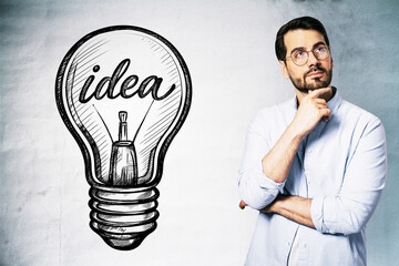 Businessman Thinking Beside Lightbulb Idea Sketch Concept Illustration. © Who is Danny